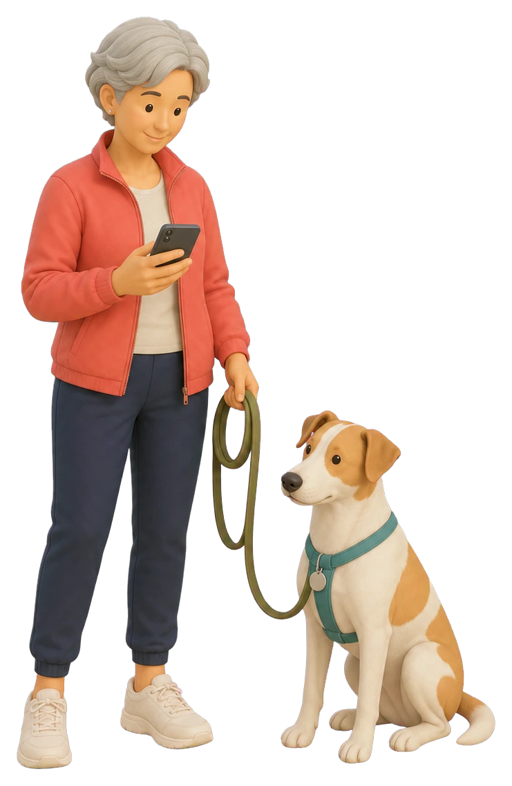 Persona usando Bualky junto a un perro