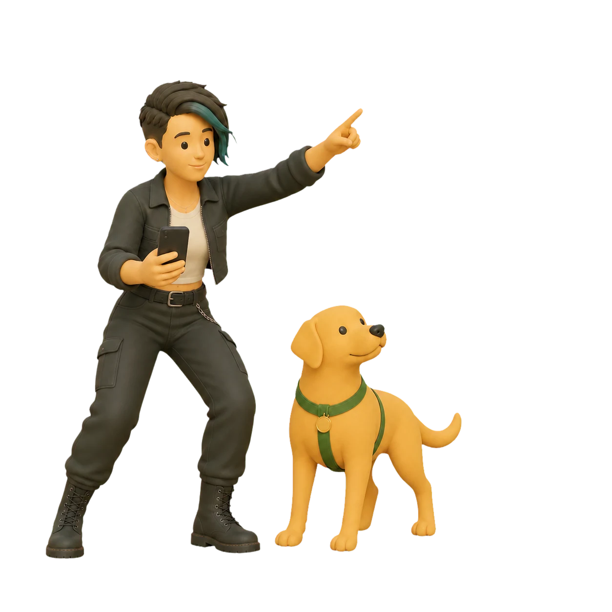 Persona comparando Bualkers desde la app junto a su perro