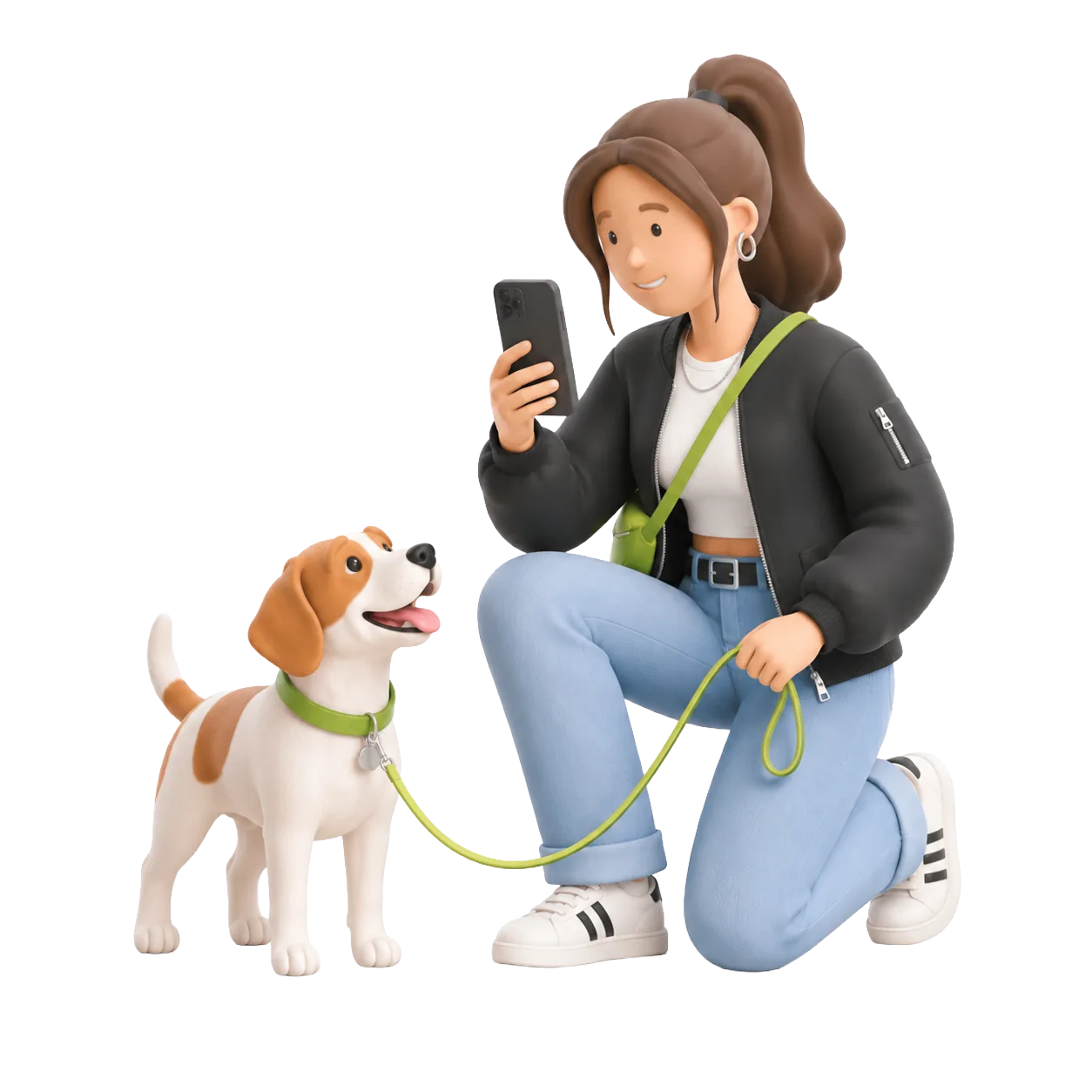 Paseadora de Bualky con un beagle, siguiendo el paseo desde la app