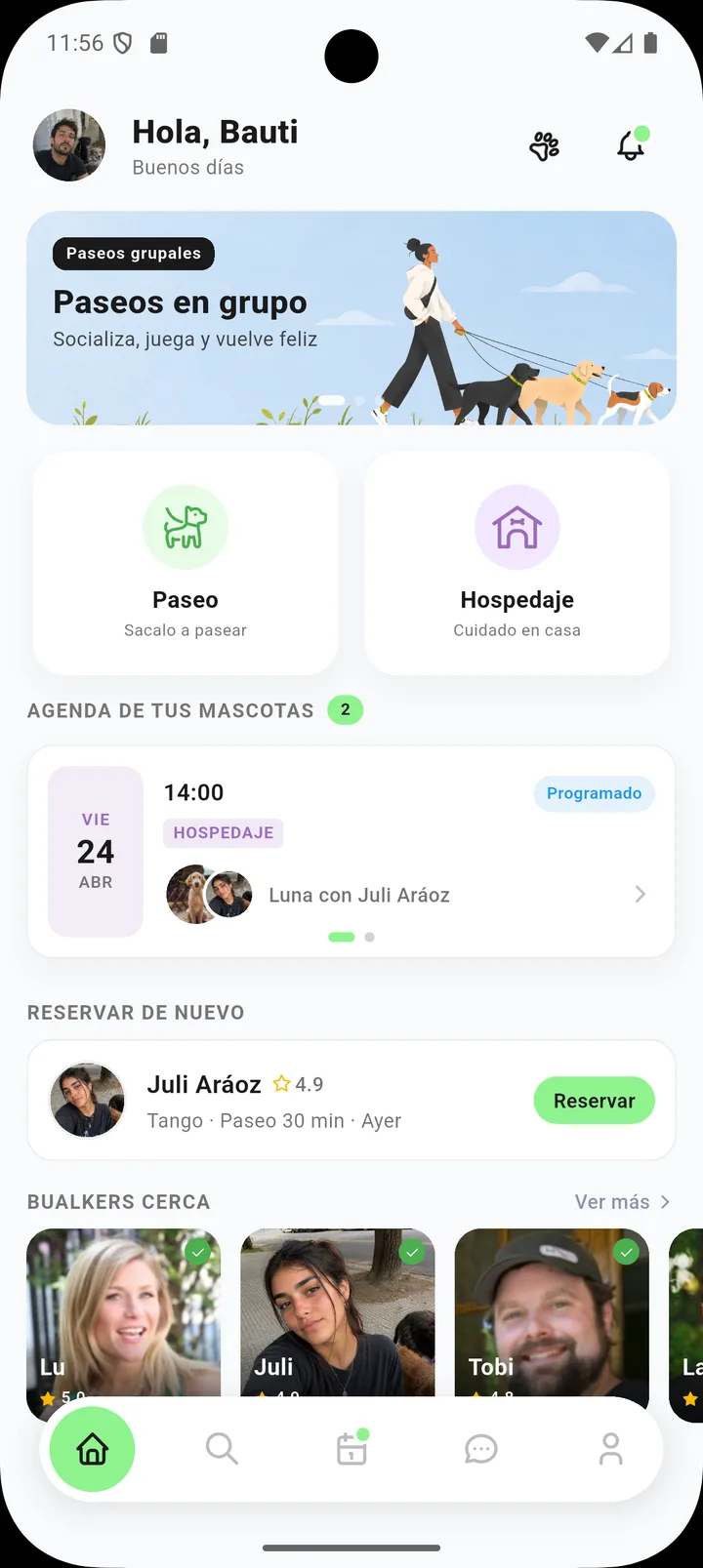 Pantalla principal de la app Bualky